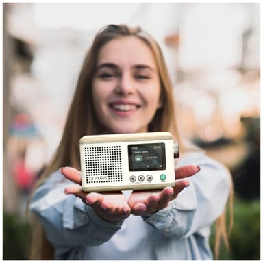 Pure Classic Mini bærbar digitalradio (bomullshvit, eik)