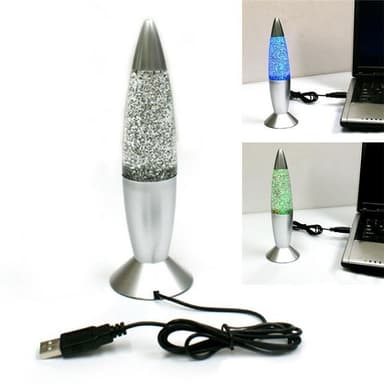 Lavalamp med glitter, lyser i flere forskjellige farger.