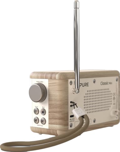 Pure Classic Mini bærbar digitalradio (bomullshvit, eik)