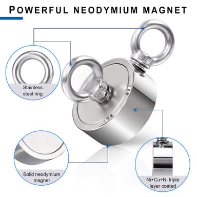 Neodymmagnet / fiskemagnet 65 kg klebekraft 10 meter tau