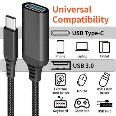 USB-C hann til USB 3.0 hunnadapter Sort 20 cm