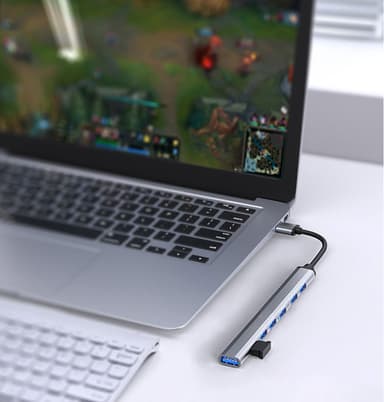USB/USB-C Hub med 1 USB3.0 + 6 USB2.0 Sølv