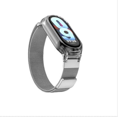 Magnetisk stropp til Xiaomi Mi Band med gjennomsiktig veske Sølv Xiaomi Mi Band 3/4/5/6