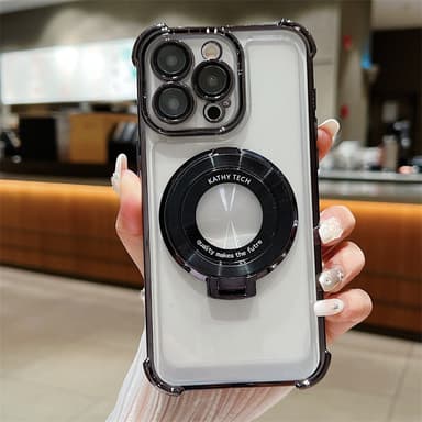 Fire-hjørnes anti-fall deksel med roterende stativ for iPhone iPhone 15 Pro Max