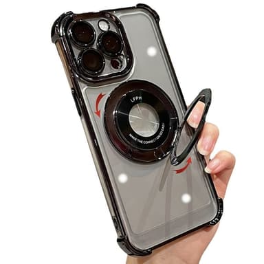 Fire-hjørnes anti-fall deksel med roterende stativ for iPhone iPhone 15 Pro Max