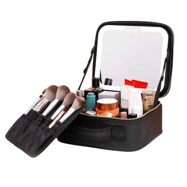 UNIQ Makeup Reisesett med LED-lysspeil – Sminkebag for all sminken din – Svart