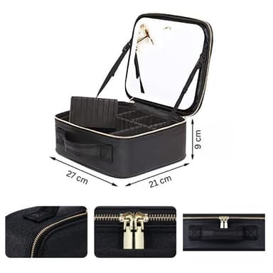 UNIQ Makeup Reisesett med LED-lysspeil – Sminkebag for all sminken din – Svart