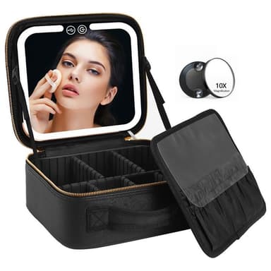 UNIQ Makeup Reisesett med LED-lysspeil – Sminkebag for all sminken din – Svart