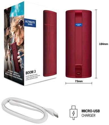 Ultimate Ears Boom 3 trådløs høyttaler (rød)