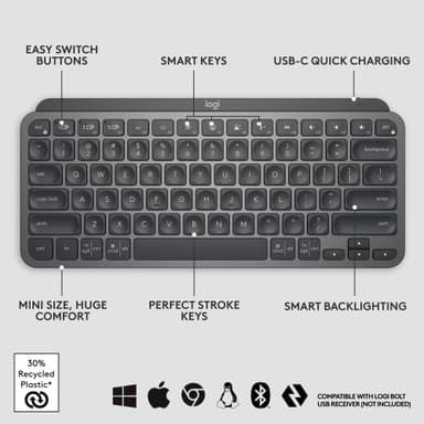 Logitech MX Keys Mini trådløst tastatur (grafitt)