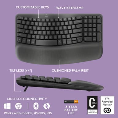 Logitech Wave Keys ergonomisk tastatur (grafitt)