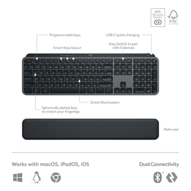 Logitech MX Keys S pakke med trådløs mus og tastatur (grafitt)