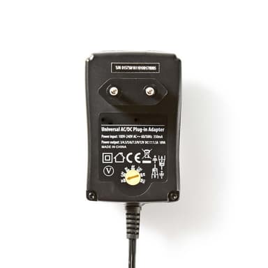 Nedis Universal AC strømadapter | 18 W | 3 - 12 V DC | 1.80 m | 1.5 / 2.1 A | 6 plug(s) | Sort