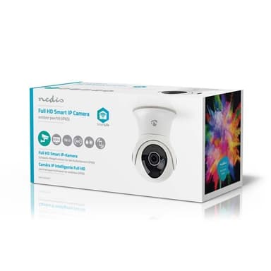 Nedis SmartLife Utendørs kamera | Wi-Fi | Full HD 1080p | Panorering og vipping | IP65 | Cloud Storage (valgfritt) / Internt 16GB | 12 V DC | Med bevegelses sensor | Nattsyn | Hvit