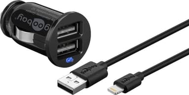 Goobay Apple Lightning-bil lader (12 W) billaderadapter og Apple Lightning-kabel 1,0 m (svart)