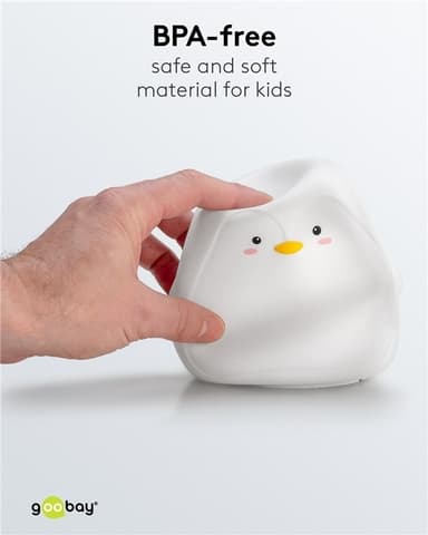 Goobay LED-nattlys ""Penguin"" varmt hvitt lys og 7 fargeskift (RGB-lys), med 3 lysmoduser, berøringssensor og Li-ion-batteri (3,7 V/1200 mAh), laget av myk silikon