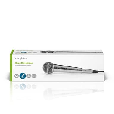 Nedis Wired mikrofon | Kardioid | Avtakbar kabel | 5.00 m | 80 Hz - 13 kHz | 600 Ohm | -72 dB | Av/på-bryter | Metall | Sølv