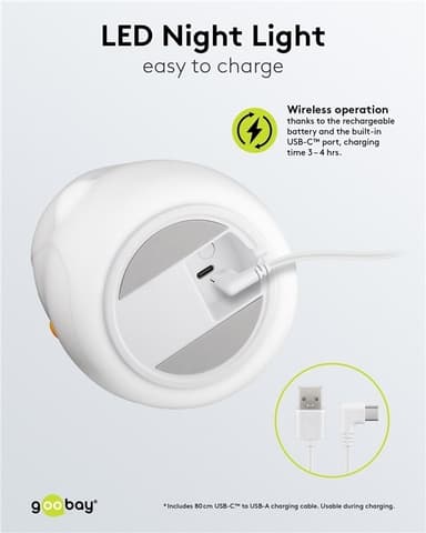 Goobay LED-nattlys ""Penguin"" varmt hvitt lys og 7 fargeskift (RGB-lys), med 3 lysmoduser, berøringssensor og Li-ion-batteri (3,7 V/1200 mAh), laget av myk silikon