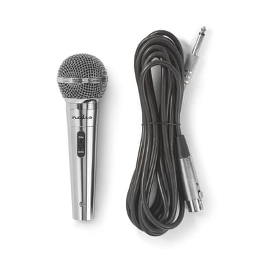Nedis Wired mikrofon | Kardioid | Avtakbar kabel | 5.00 m | 80 Hz - 13 kHz | 600 Ohm | -72 dB | Av/på-bryter | Metall | Sølv