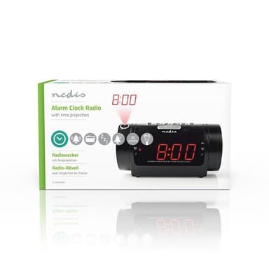 Nedis Digital Alarm Clock Radio | LED Vise | Tidsframskriving | AM / FM | slumrefunksjon | Sleep timer | Antall alarmer: 2 | Sort