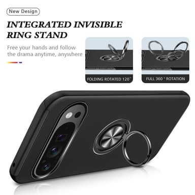For Pixel 9 Pro XL Hybrid Deksel med Fingerring - Svart
