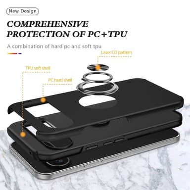 For Pixel 9 Pro XL Hybrid Deksel med Fingerring - Svart