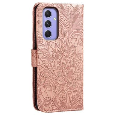 Til Samsung Galaxy A16 5G/A16 4G PU lærveske med blomstermønster - rosa gull