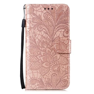 Til Samsung Galaxy A16 5G/A16 4G PU lærveske med blomstermønster - rosa gull