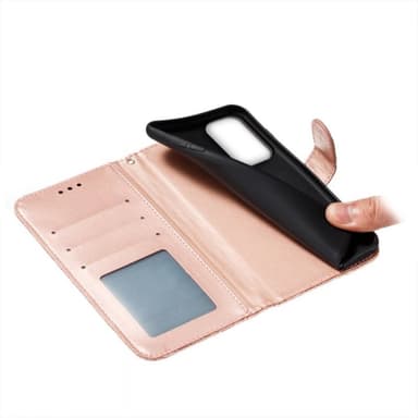 Til Samsung Galaxy A16 5G/A16 4G PU lærveske med blomstermønster - rosa gull