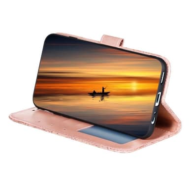 Til Samsung Galaxy A16 5G/A16 4G PU lærveske med blomstermønster - rosa gull