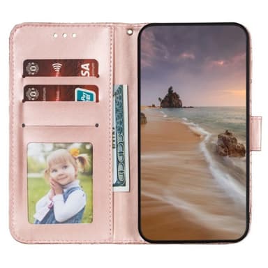 Til Samsung Galaxy A16 5G/A16 4G PU lærveske med blomstermønster - rosa gull