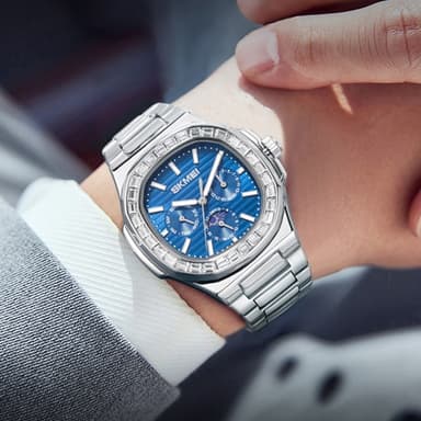 SKMEI Watch Business Men Quartz Watch Zircon mote armbåndsur - sølv+svart