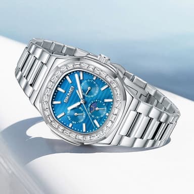 SKMEI Watch Business Men Quartz Watch Zircon mote armbåndsur - sølv+svart