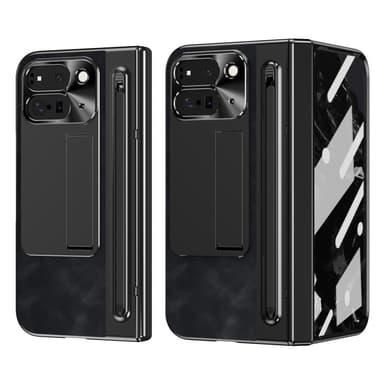 For Google Pixel 9 Pro Fold 5G deksel Kickstand Skinn+PC-veske med herdet glass og styluspenn - svart