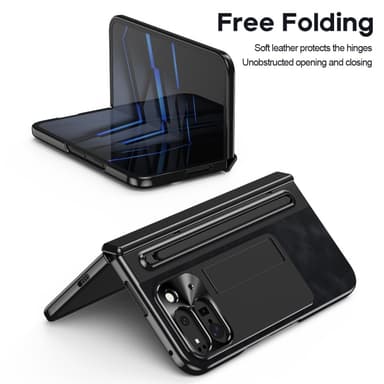 For Google Pixel 9 Pro Fold 5G deksel Kickstand Skinn+PC-veske med herdet glass og styluspenn - svart