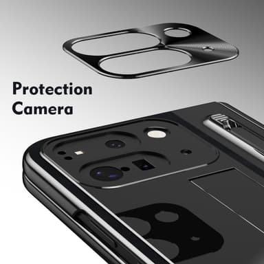 For Google Pixel 9 Pro Fold 5G deksel Kickstand Skinn+PC-veske med herdet glass og styluspenn - svart