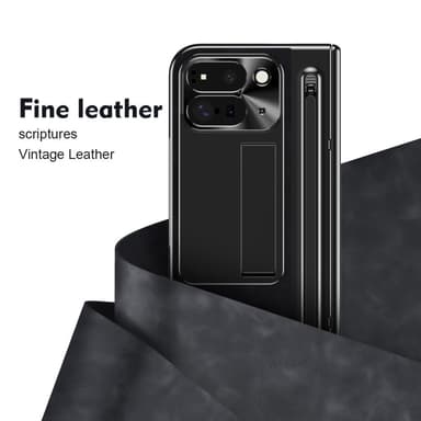 For Google Pixel 9 Pro Fold 5G deksel Kickstand Skinn+PC-veske med herdet glass og styluspenn - svart