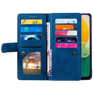 Til Samsung Galaxy S24 FE Deksel med Glidelås og 9 Kortspor i PU Lær — Blå