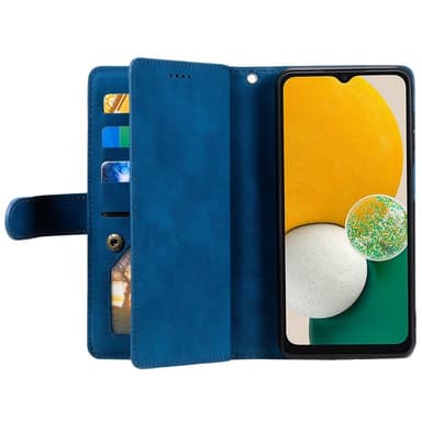 Til Samsung Galaxy S24 FE Deksel med Glidelås og 9 Kortspor i PU Lær — Blå