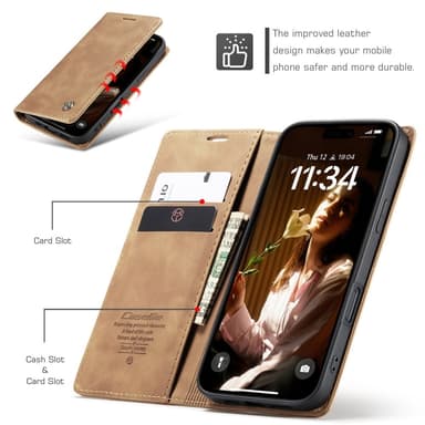 CASEME Lommebok-deksel iPhone 16 - Brun