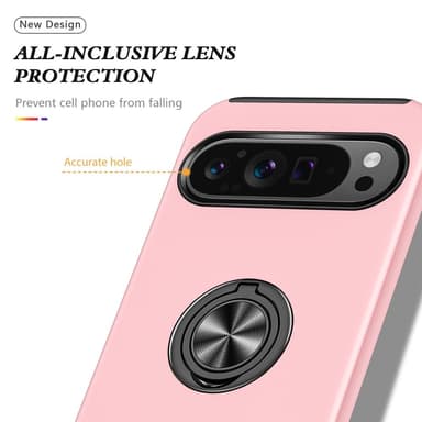 For Pixel 9/Pixel 9 Pro Hybrid Deksel med Fingerring - Rosa