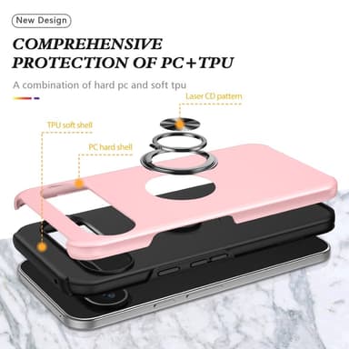 For Pixel 9/Pixel 9 Pro Hybrid Deksel med Fingerring - Rosa