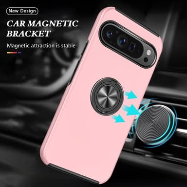 For Pixel 9/Pixel 9 Pro Hybrid Deksel med Fingerring - Rosa