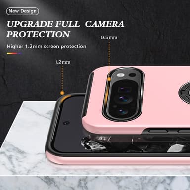 For Pixel 9/Pixel 9 Pro Hybrid Deksel med Fingerring - Rosa
