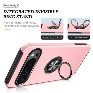 For Pixel 9/Pixel 9 Pro Hybrid Deksel med Fingerring - Rosa