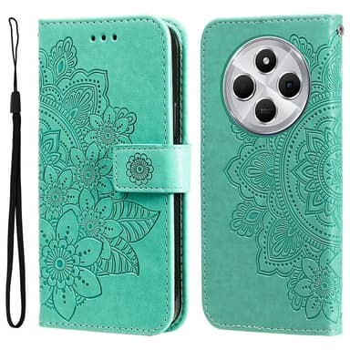 Til Xiaomi Redmi 14C Lommebok-deksel med blomstermønster - grønn