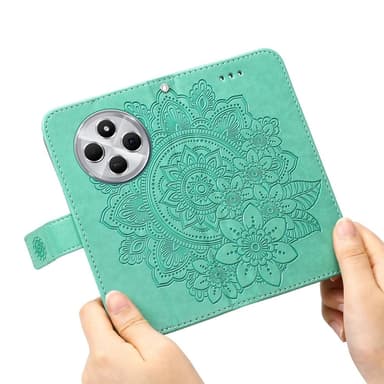 Til Xiaomi Redmi 14C Lommebok-deksel med blomstermønster - grønn