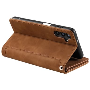 Til Samsung Galaxy S24 FE Deksel med Glidelås og 9 Kortspor — Brun