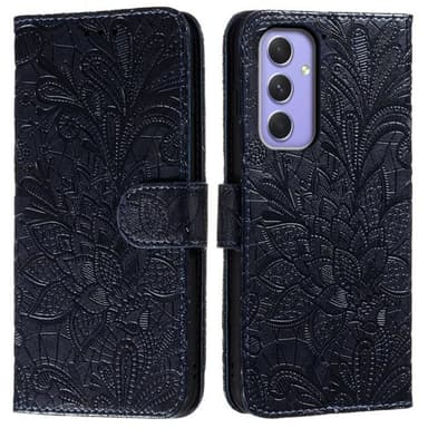 Til Samsung Galaxy A16 5G/A16 4G PU lærveske med blomstermønster - svart