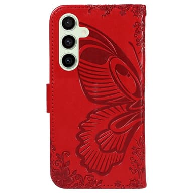 Til Samsung Galaxy S24 FE Deksel Stativ Lommebok-deksel Sommerfuglemønster - Rød
